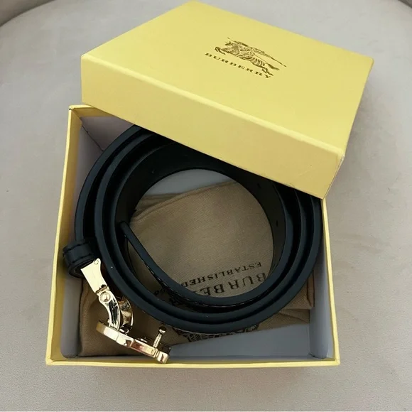 Burberry Monogram Check TB Logo Gold Buckle Plaid Belt Beige Gold Luxe Holiday - Picture 5 of 17